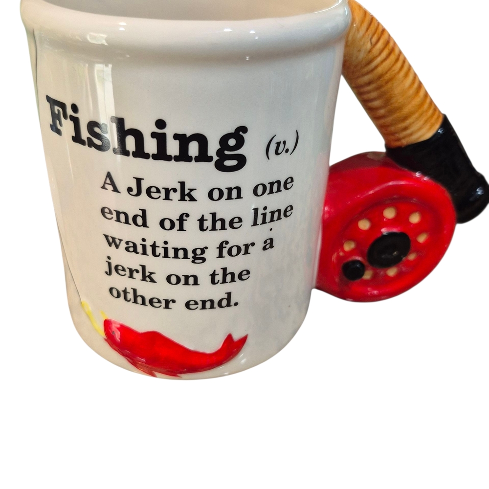 Fishing Themed Mug with Red Reel Handle